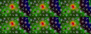 Çizim çiçek deseni duvar kâğıdı olarak kullanılabilir. Raster illüstrasyonu. Yeşil renkte çiçekler.