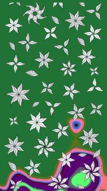 Modern çiçek arkaplanı. Parlak renkli çiçekli ve yeşil yapraklı harika bir çiçek deseni. Halk tarzı. Moda baskıları için zarif bir şablon.