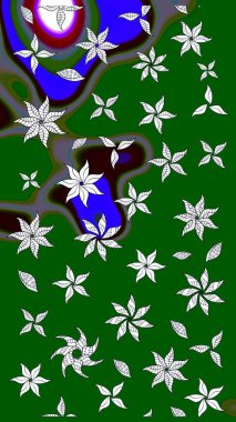 Suluboya çizim kalıbı. Çiçekler suluboya tarzında yeşil renkte. Çiçek izi.