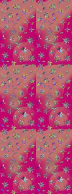 Çiçek desenli eskiz. Pembe renkli çiçekler. Renkli Bahar Teması eskiz kalıbı. Düz Çiçek Elementleri Tasarım Raster illüstrasyonu.