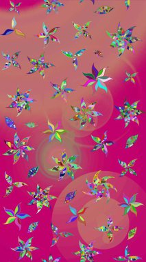 Renkli Bahar Teması eskiz kalıbı. Düz Çiçek Elementleri Tasarımı. Raster illüstrasyonundaki çiçek desenli çizim. Pembe renkte çiçekler.