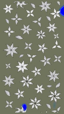 Küçük çiçekteki sevimli çiçek deseni. Bir sürü yeşil ve soyut çiçekli tropik eskiz deseni. Varicologreen Raster çizimi.