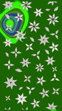 Raster illüstrasyonu. Yeşil renkli çiçekler. Çiçekli çiçek deseni, suluboya. Düz Çiçek Elementleri Tasarımı. Renkli Bahar Teması çizim şablonu.