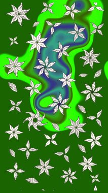 Suluboya çizimi. Çiçekli eskiz deseni. Yeşil renkli çiçekler. El çizimi.