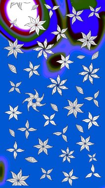 Mavi renkli çiçekler. Çiçek desenli eskiz, darbeler, sıçramalar, yaz çiçekleri. Raster illüstrasyonu.