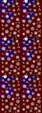 1950-1960 motifleri. Kırmızının üstüne kırmızı. El çizimi çiçek unsurları olan soyut çizim raster deseni. Retro tekstil tasarım koleksiyonu. Çiçekli ipek eşarp..