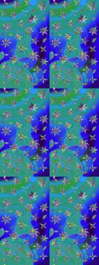 Mavi el çizimi desen. Karalama çiçekleri çizim kalıbı. Raster deseni. Sanat çiçeklere ilham verir ve arka plan bırakır.