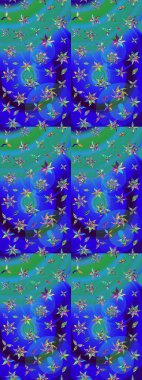 Parlak çiçekli kolaj çiçeği mavisi. Çiçekli zambakların eskiz geçmişi. Çiçek tasarımı için inanılmaz kolaj cennet tarzı..