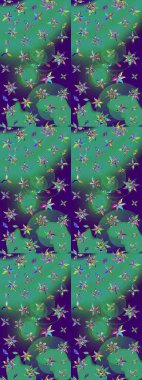 Hediye ambalaj kağıdı, tebrik kartları, posterler ve pankart tasarımı. Mavi renkli çiçekler. Raster düz çiçek çizim deseni.