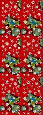 Çiçek desenli çizim. Renkli Bahar Teması eskiz kalıbı. Raster illüstrasyonu. Asya tekstil tarzında. Kırmızı renkte çiçekler. Düz Çiçek Elementleri Tasarımı.