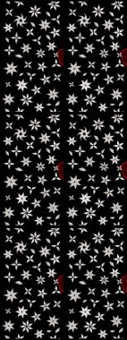 Siyah renkler üzerine çiçek desenli eskiz, el yapımı papatyalar, papatyalar. Tekrarlayan çiçek arkaplanı, zarif siyah çiçekler duvar kağıdı..