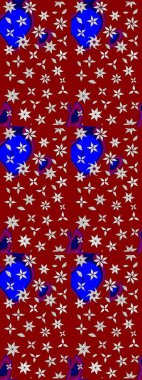 Kırmızının üstüne kırmızı. El çizimi çiçek unsurları olan soyut çizim raster deseni. 1950-1960 motifleri. Retro tekstil tasarım koleksiyonu. Çiçekli ipek eşarp..