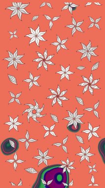 Çiçeksel turuncu çizim kalıbı. Raster çiçek izi. Raster Yumuşak kumaş deseni. Klasik taslak çizimi.