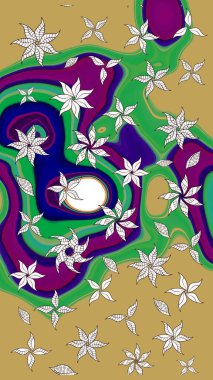 Elle çizilmiş çiçek desenli Raster çizimi. Çocuksu tasarım. Sarı arka planda. Tekstil, kumaş, ambalaj, hatıra defteri için güzel çiçek arkaplanı..