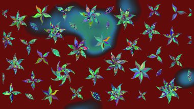 Renkli çizim kalıbı. Çiçek arkaplan. Çiçek duvar kâğıdı. Kırmızı renkte şirin bir tekstil. Raster illüstrasyonu.