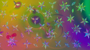 Renkli Bahar Teması eskiz kalıbı. Zentangle soyut çiçekleri. Güzel kumaş deseni. Raster illüstrasyonu. Düz Çiçek Elementleri Tasarımı. Çiçek tozu..