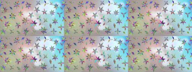 Tarafsız renklerde etnik çiçeklerle süslenmiş zarif bir eskiz. Raster Çiçek İllüstrasyonu güzel tekstil..