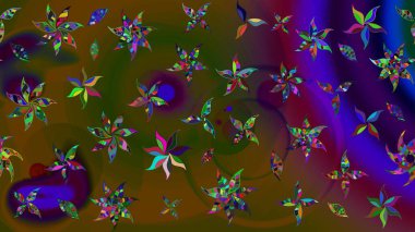 Kahverengi renkli bitkilerden oluşan parlak çiçekli çizim deseni.