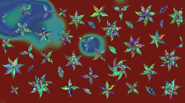 Eskiz arkaplan modeli. Yapraklı çiçekler ve kırmızı renklerde papatya çiçekleri. Raster - stok.