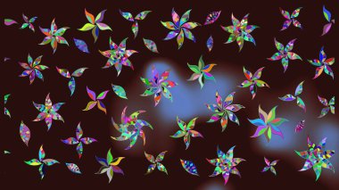 Çiçek süslemeli çizim deseni. Raster illüstrasyonu. Kahverengi renkte çiçekler.