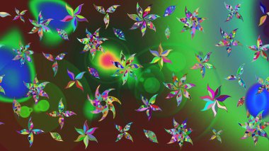 Raster deseni. Bahar çiçekleri dallı desen, yeşil renkler çiçekli siluet.