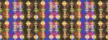 Raster illüstrasyonu. Kahverengi, mor ve sarı kar taneleri. Kar tanelerinin soyut arkaplanlı Noel şablonu. Noel ve Yeni Yıl moda baskıları için tatil tasarımı.