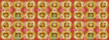 1950-1960 motifleri. El çizimi çiçek unsurları olan soyut çizim raster deseni. Turuncu, sarı ve kahverengi turuncu, sarı, kahverengi. Retro tekstil tasarım koleksiyonu. Çiçekli ipek eşarp.