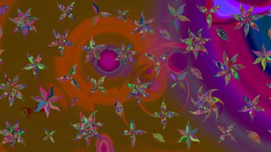 Kahverengi arka planda. Çocuksu tasarım. Elle çizilmiş çiçek desenli Raster çizimi. Tekstil, kumaş, ambalaj, hatıra defteri için güzel çiçek arkaplanı..