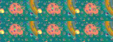 Raster illüstrasyonu. Eski usul. Kumaş, tekstil, duvar kağıdı baskısı için. Tomurcukları papatya çiçekleri olan sevimli bir çiçek deseni. Eskiz geçmişi. Miles Fleur, dandik süs.