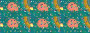 Çiçekleri, deniz kabukları, mandalaları ve suluboya efektleriyle donanma geçmişi. Yatak çarşafları, ceket, paket tasarımı, kumaş ve moda kavramları için tekstil baskısı. Çizim kalıbı etnik tasarım.