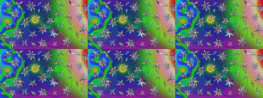 Raster illüstrasyonu. Çiçek ve yapraklı karalama şeklinde Raster çiçek deseni. Yumuşak, yeşil renkte bahar çiçekleri.