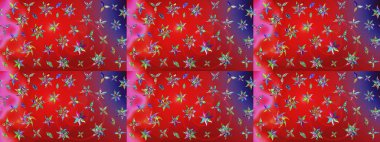 Kırmızı renkte etnik çiçeklerle süslenmiş zarif bir eskiz şekli. Raster Çiçek İllüstrasyonu güzel tekstil..