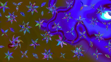 Raster illüstrasyonu. Kahverengi renkte çiçek eskizi. Çiçek deseni. Kahverengi renkli çiçekler. Şatafatlı bahar bahçesi dokusu.