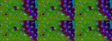 Şirin karalamalı çiçek desenli çizim. Raster illüstrasyonu. El yapımı çiçek ve bitki koleksiyonu. Raster illüstrasyonu. Çizim biçimi yeşil renklerde.