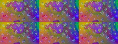 Raster illüstrasyonundaki çiçek desenli çizim. Mor renkte çiçekler.