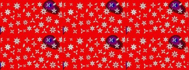 Kırmızı renkte çiçekler. Renkli Yaz Temalı eskiz kalıbı. Düz Çiçek Elementleri Tasarımı. Sevimli çiçek raster deseni.