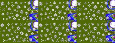 Çiçek desenli eskiz, darbeler, sıçramalar, yaz çiçekleri. Yeşil renkli çiçekler. Raster illüstrasyonu.