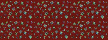 Raster illüstrasyonu. Kırmızı renkte karalamalı çiçek deseni çiz.