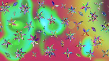 Hediye ambalaj kağıdı, tebrik kartları, posterler ve pankart tasarımı. Raster düz çiçek çizim deseni. Yeşil renkte çiçekler.