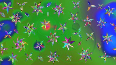 Klasik çiçekler. El çizimi, soyut ve süslü elementler. Suluboya resim taklit Raster çizimi. Yeşil renkler. Yaz çiçekleri teması.