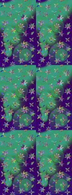 Mavi renkte çiçek desenli çizim, el yapımı papatyalar, papatyalar. Tekrar eden çiçek arkaplanı, zarif mavi çiçek duvar kağıdı.