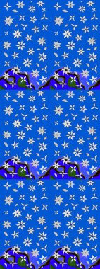 Klasik çiçek tasarımı elementleri. Mavi kıvırcık çiçekler mavi renkte şekillenir. Raster illüstrasyonu.