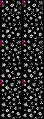 Patlayan çiçekler soyut olarak yerleştirilmiş. Raster deseni. Yumuşak, bahar çiçekleri siyah renklerde. Raster illüstrasyonu.