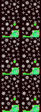 Çiçek desenli çizim. Raster illüstrasyonu. Siyah renklerde Asya tekstili.