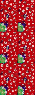 Suluboya çiçekli çiçek deseni. Raster illüstrasyonu. Kırmızı renkte Asyalı tekstil.