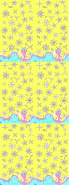 Tomurcukları papatya çiçekleri olan sevimli bir çiçek deseni. Eskiz geçmişi. Raster illüstrasyonu. Kumaş, tekstil, duvar kağıdı baskısı için. Eski usul. Miles Fleur, dandik süs.