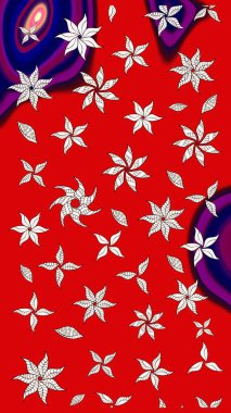 Çiçeksel çizim kalıbının yansıması. Vadinin çiçekleri kırmızı renklerde.