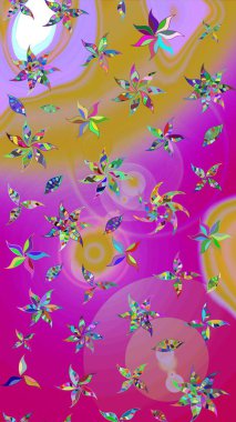 Çiçeksel çizim kalıbının yansıması. Vadinin çiçekleri morumsu renklerde.