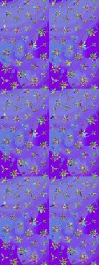 Klasik çiçekler. El çizimi, soyut ve süslü elementler. Yaz çiçekleri teması. Mor renkler. Suluboya resim taklit Raster illüstrasyonu.