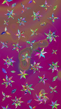 Elle boyanmış suluboya resim çizimleri, çiçekler ve bitkiler. Mor renkte çiçekler.